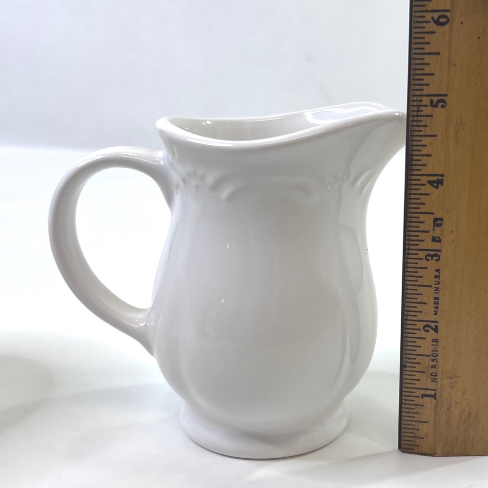 Pfaltzgraff Filigree White Stoneware Sugar Bowl with Lid and Creamer Pitcher Set - Picture 8 of 15